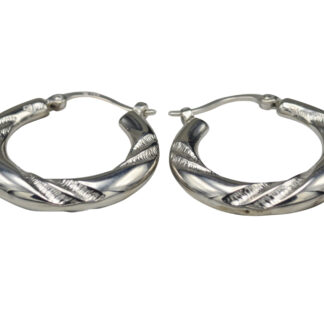 SOLD - The Tellins:  14K White Gold Textured Hoop Earrings