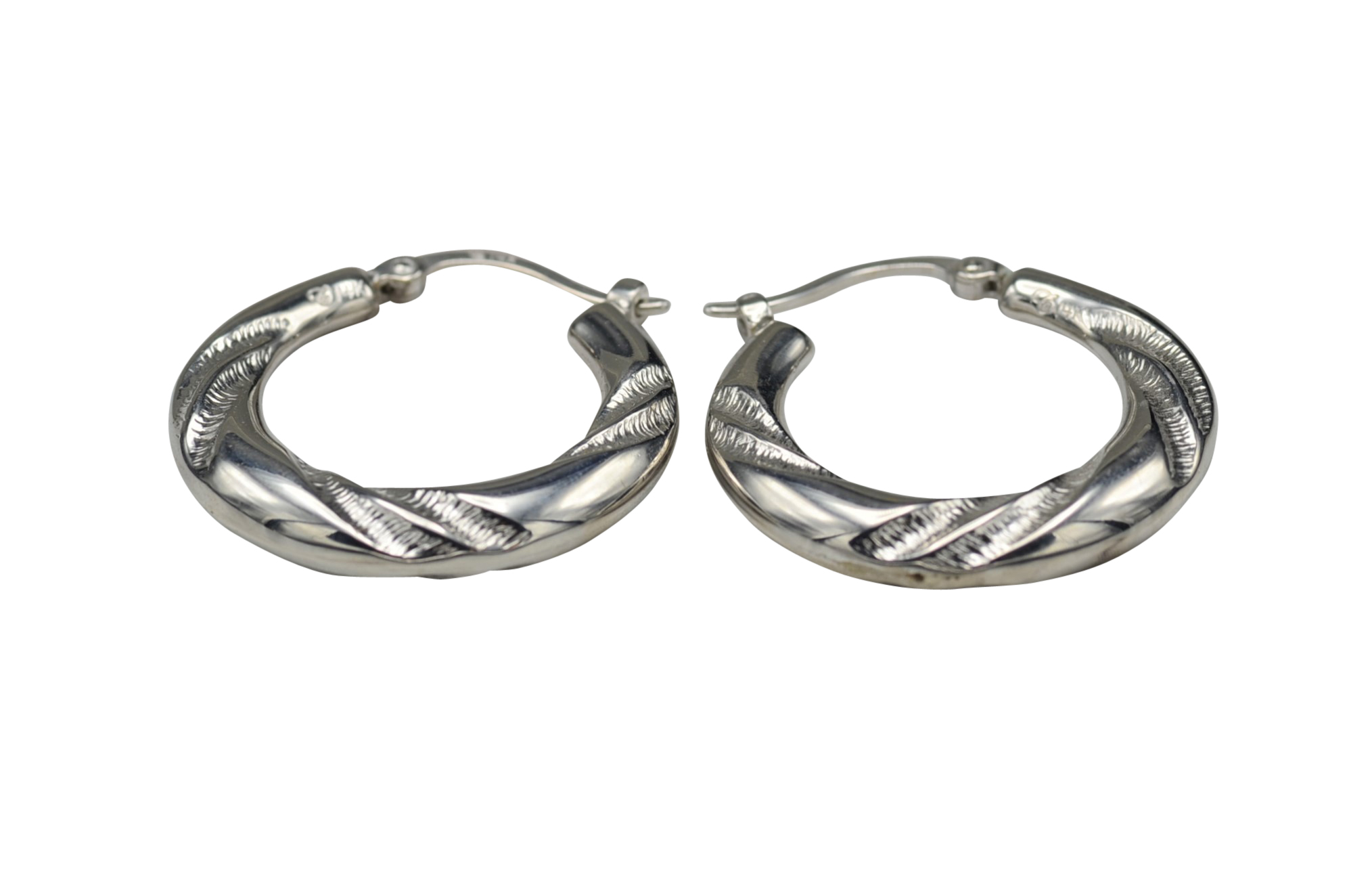 SOLD - The Tellins: 14K White Gold Textured Hoop Earrings