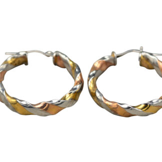 The Brills:  Ladies Tri Color 14K Gold Twist Hoop Earrings