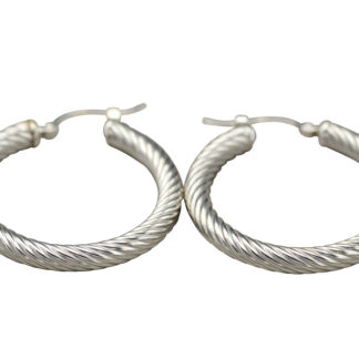 SOLD - The Danios:  14K White Gold Cable Style Hoop Earrings