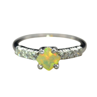 The Sirte:  Ladies Vintage Opal and Diamond Ring in Platinum