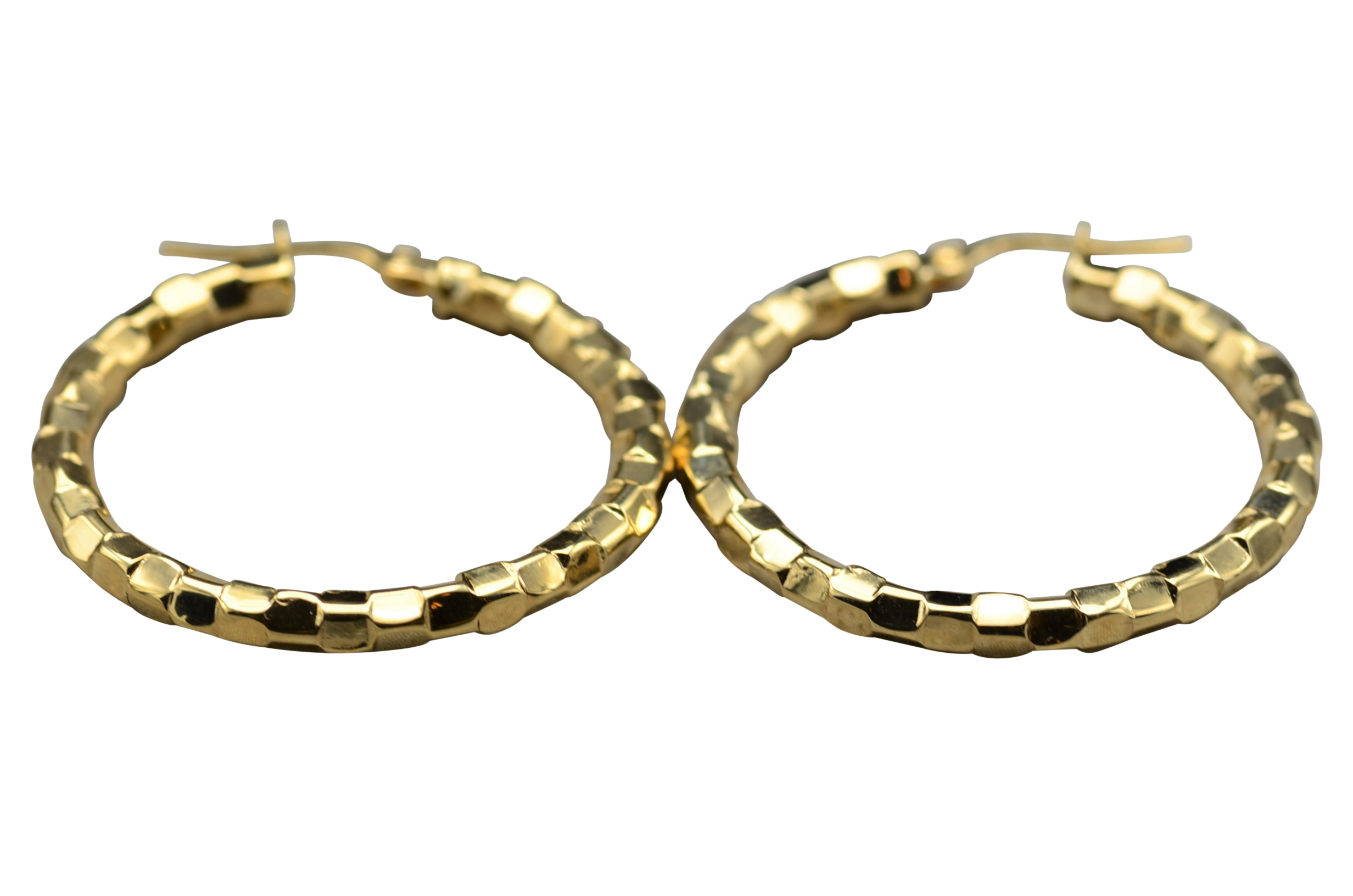 SOLD - The Menkas: Faceted 14K Yellow Gold Hoop Earrings