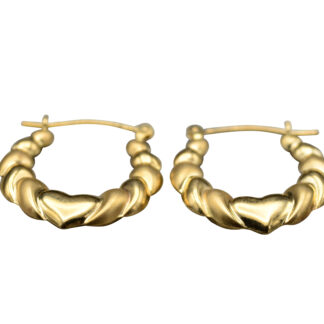 SOLD - The Charas:  Ladies 14K Yellow Gold Heart Hoop Earrings