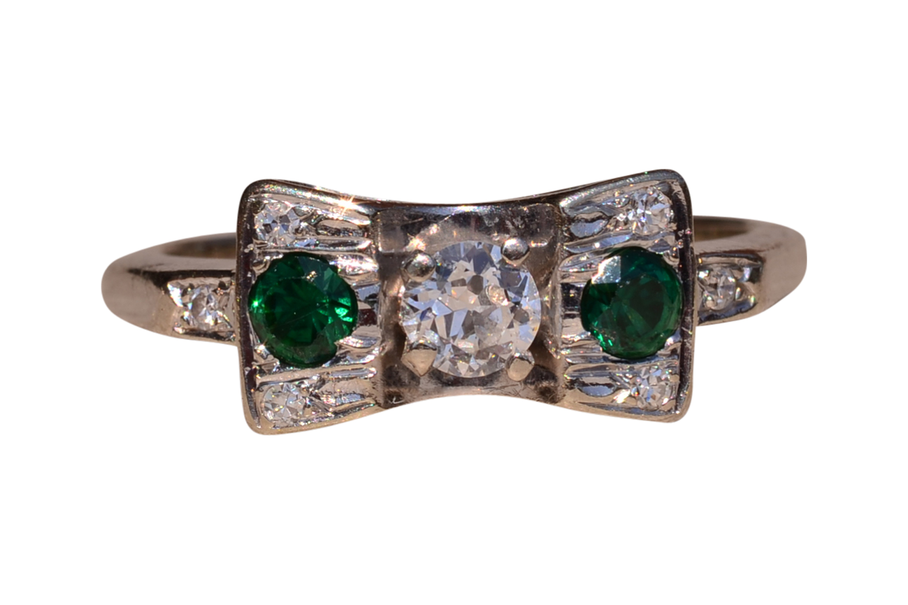 SOLD - The Treasure Island Drive: Vintage Diamond and Tsavorite Bow Ring