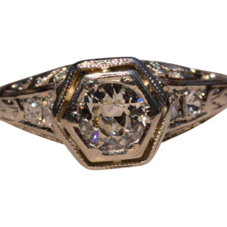 The Marine Boulevard:  Antique Filigree Engagement Ring set with Natural Old European Cut Diamond