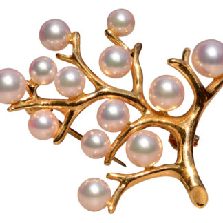 SOLD - The Limmen:  Vintage Mikimoto Akoya Pearl Tree of Life Brooch in 18K