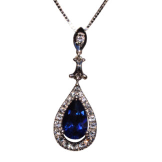 SOLD - The 143rd Street: White and Lab Blue Sapphire Dangler Pendant in White Gold