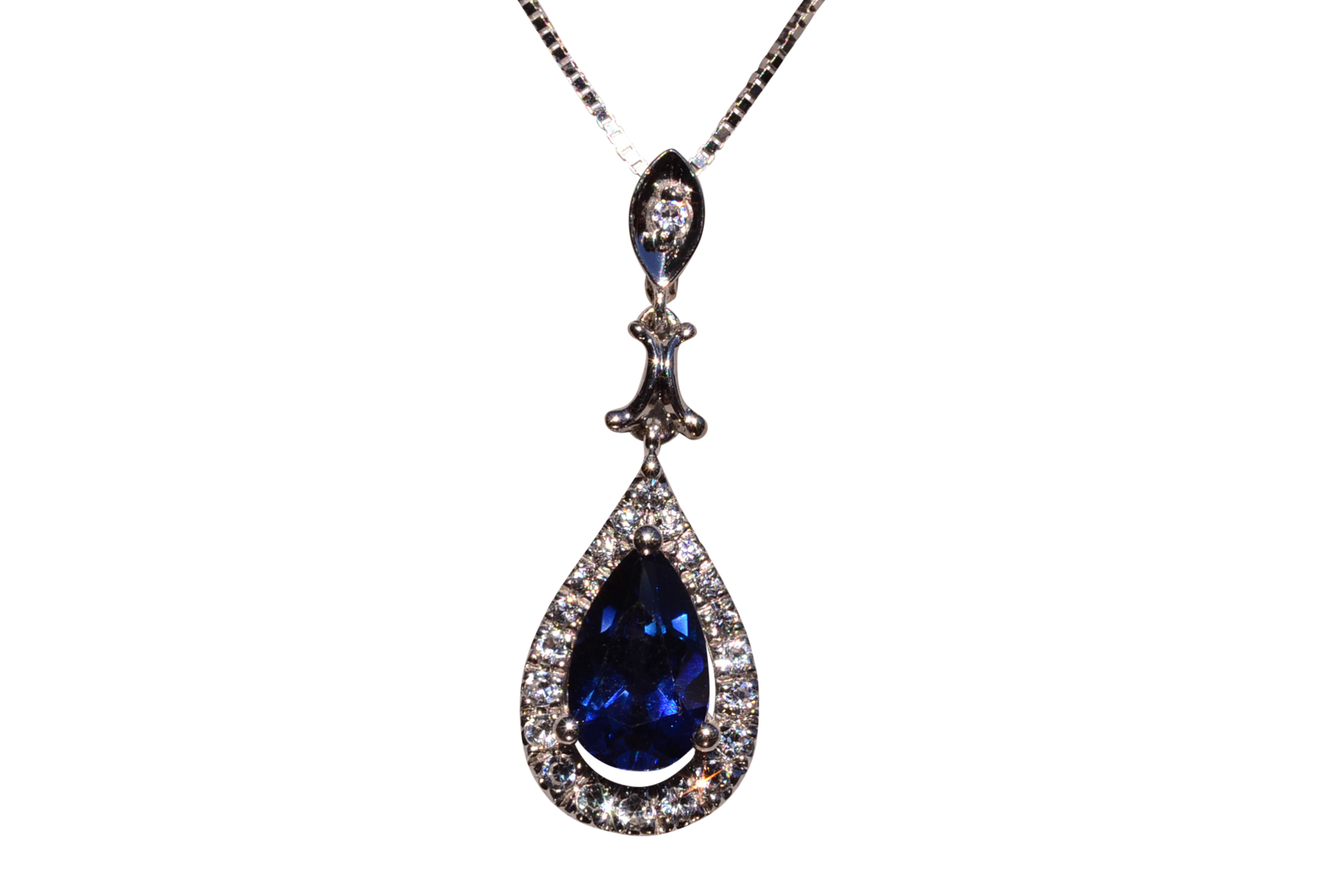 SOLD - The 143rd Street: White and Lab Blue Sapphire Dangler Pendant in White Gold