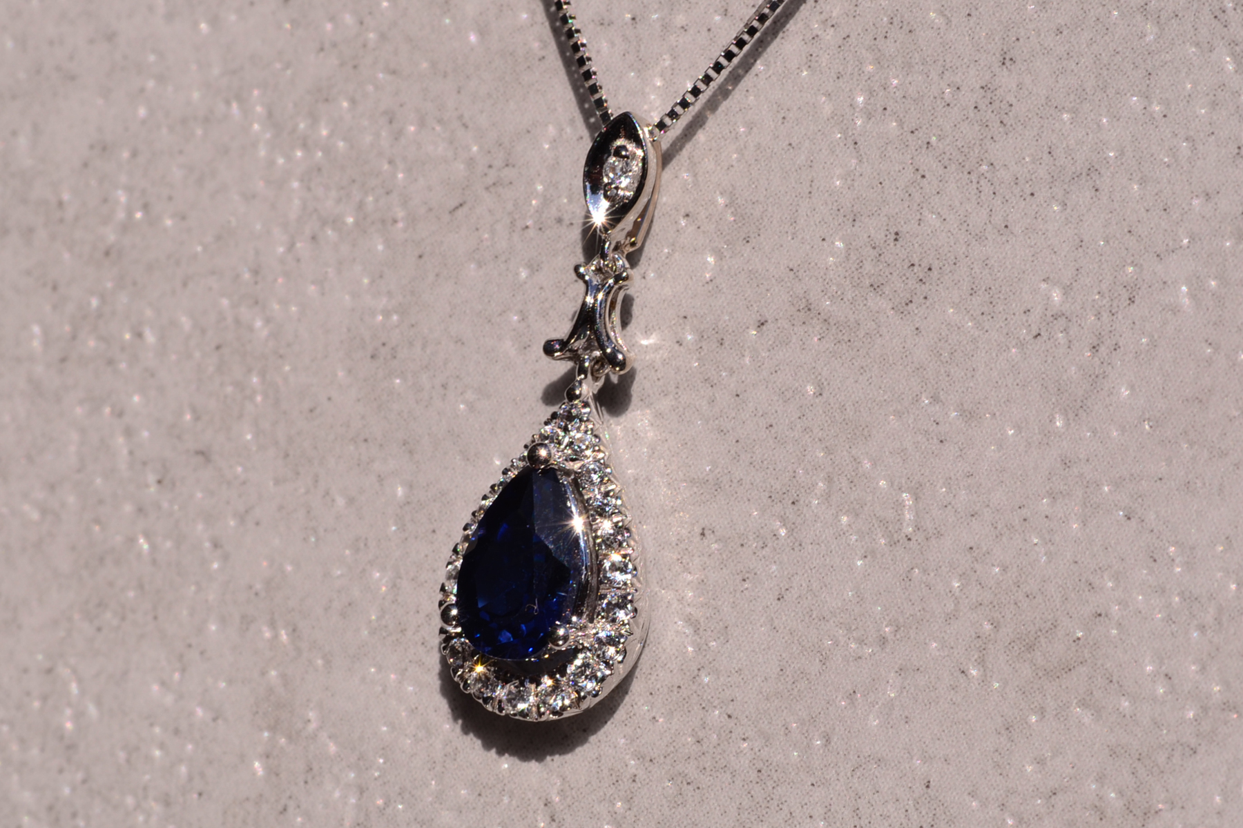 SOLD - The 143rd Street: White and Lab Blue Sapphire Dangler Pendant in White Gold - Image 3