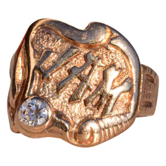 The Jam: Antique Art Deco Yellow Gold Embossed Ring with Natural Diamond