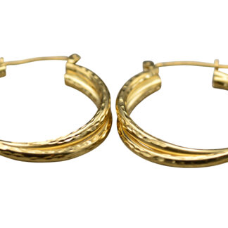 SOLD - The Batens:  Ladies 14K Gold Diamond Cut Double Hoop Earrings