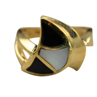 The Mintaka:  Contemporary 14K Mother of Pearl and Onyx Cocktail Ring