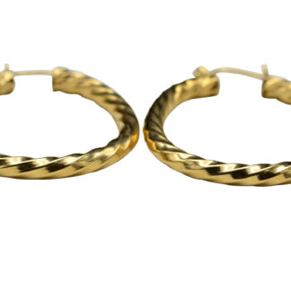 The Porimmas:  14K Yellow Gold Twisted Elongated Hoop Earrings