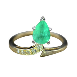 SOLD - The Bexley:  Ladies Vintage 14K Colombian Emerald and Diamond Ring