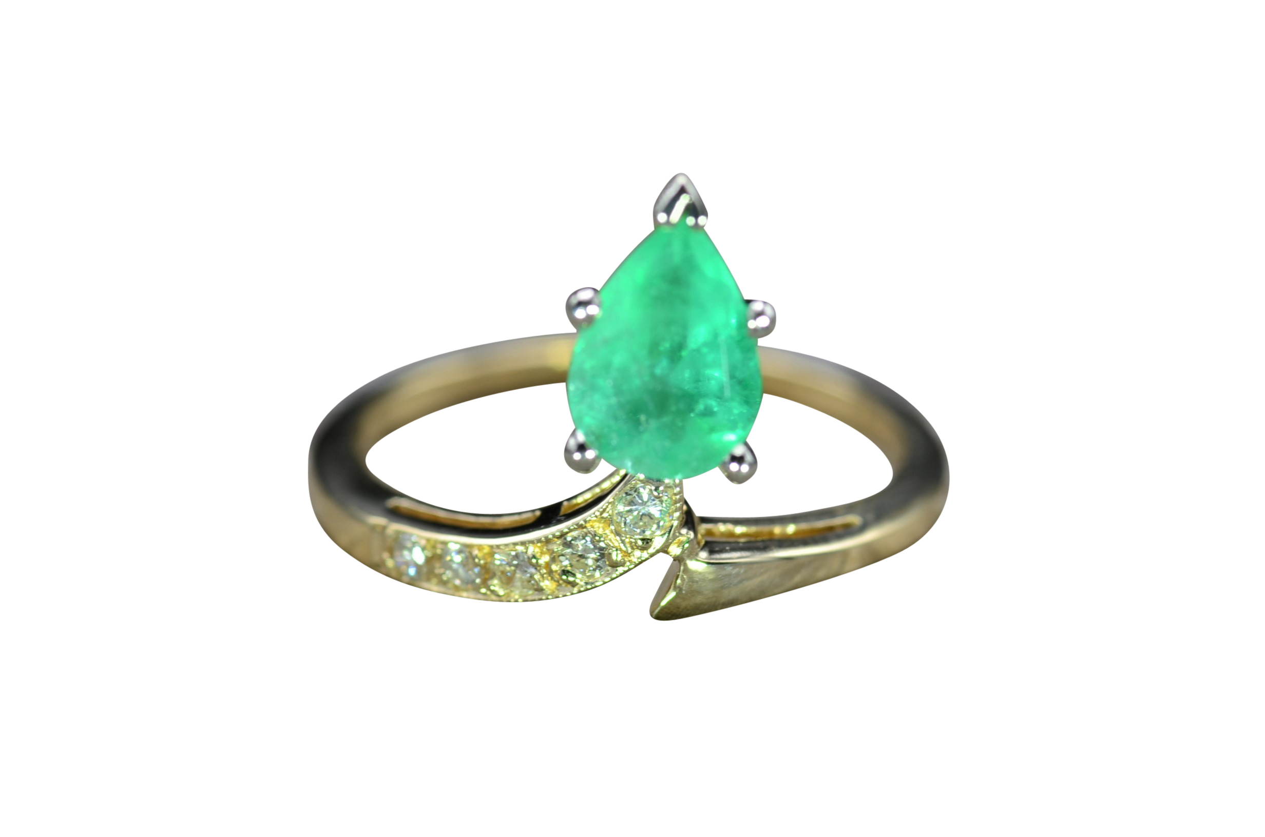 SOLD - The Bexley: Ladies Vintage 14K Colombian Emerald and Diamond Ring