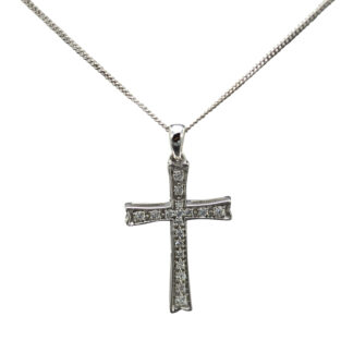 The Adwen:  Ladies 14K Gold and Diamond Cross Necklace