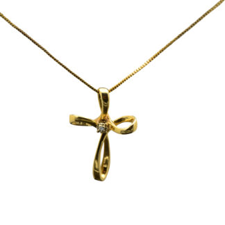 The Beynon:  Ladies 14K Gold Cross Necklace set with Diamond