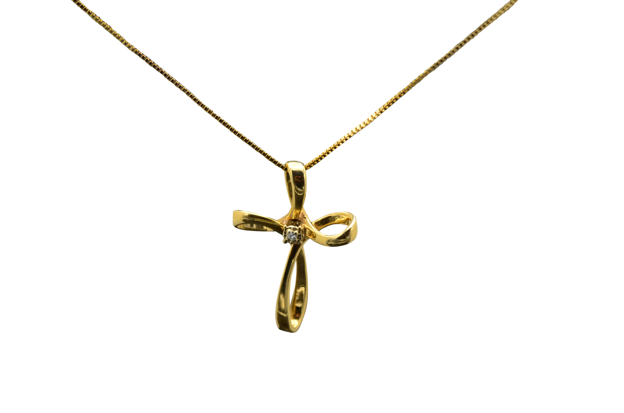The Beynon: Ladies 14K Gold Cross Necklace set with Diamond