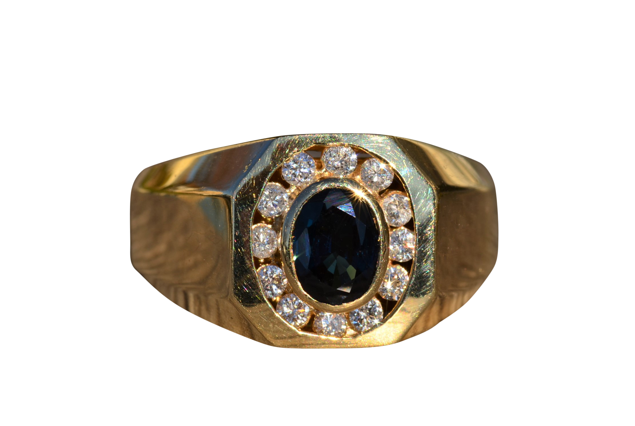 SOLD - The Kynan: Men's 14K Sapphire and Diamond Halo Ring