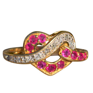 SOLD - The Rhodri:  Ladies 14K Gold Bypass Heart Ring set with Rubies and Diamonds