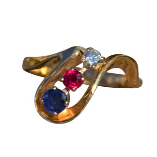 The Tegan:  Ladies Contemporary Patriotic Ring set in 14K Yellow Gold
