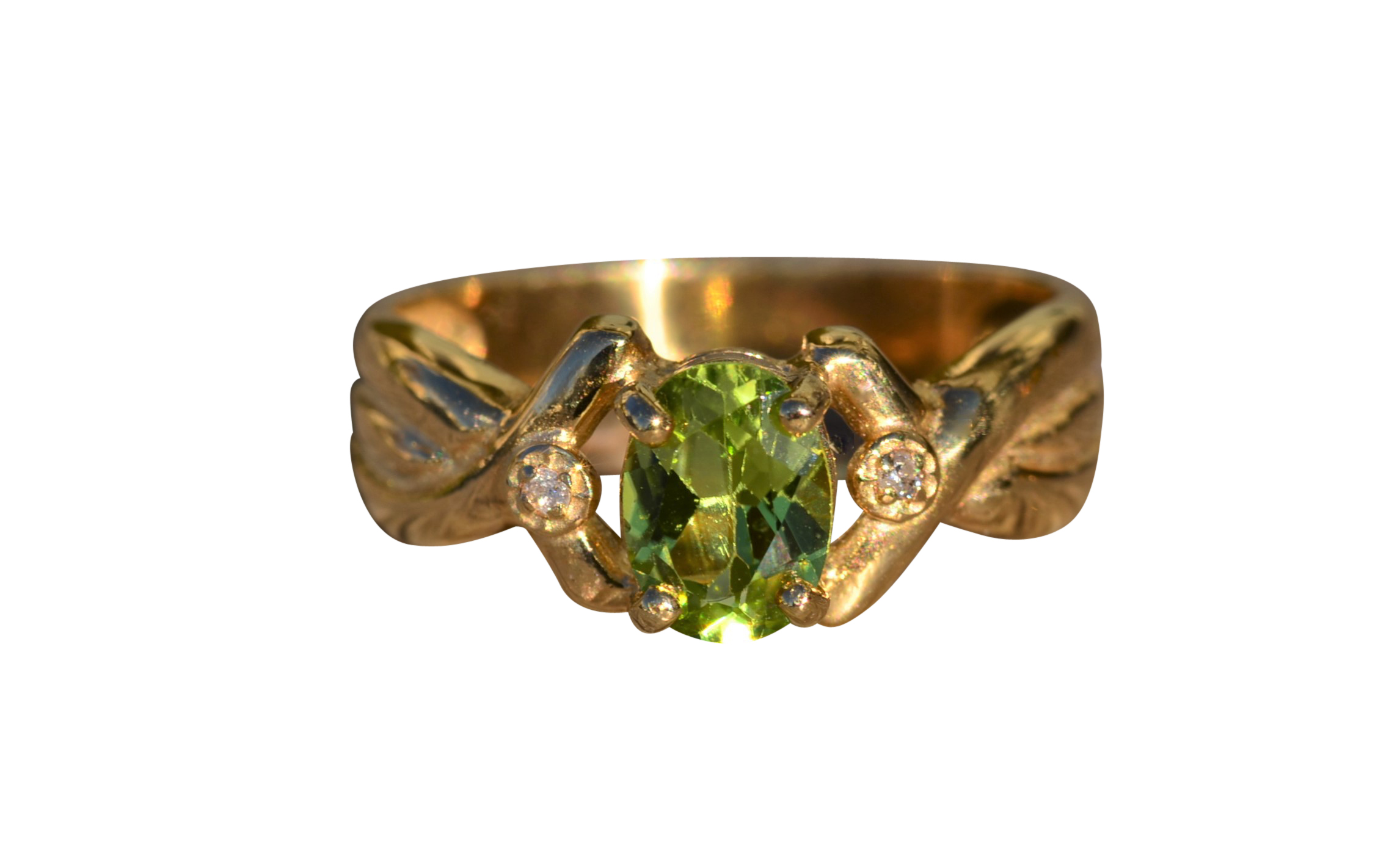 The Teleri: Ladies 14K Peridot and Diamond Twist Ring