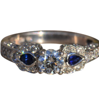 The Orana: Ladies Ornate Diamond and Sapphire Engagement Ring in 14K