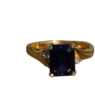 The Dileas:  Ladies Yellow Gold Deep Iolite and Diamond Cocktail Ring