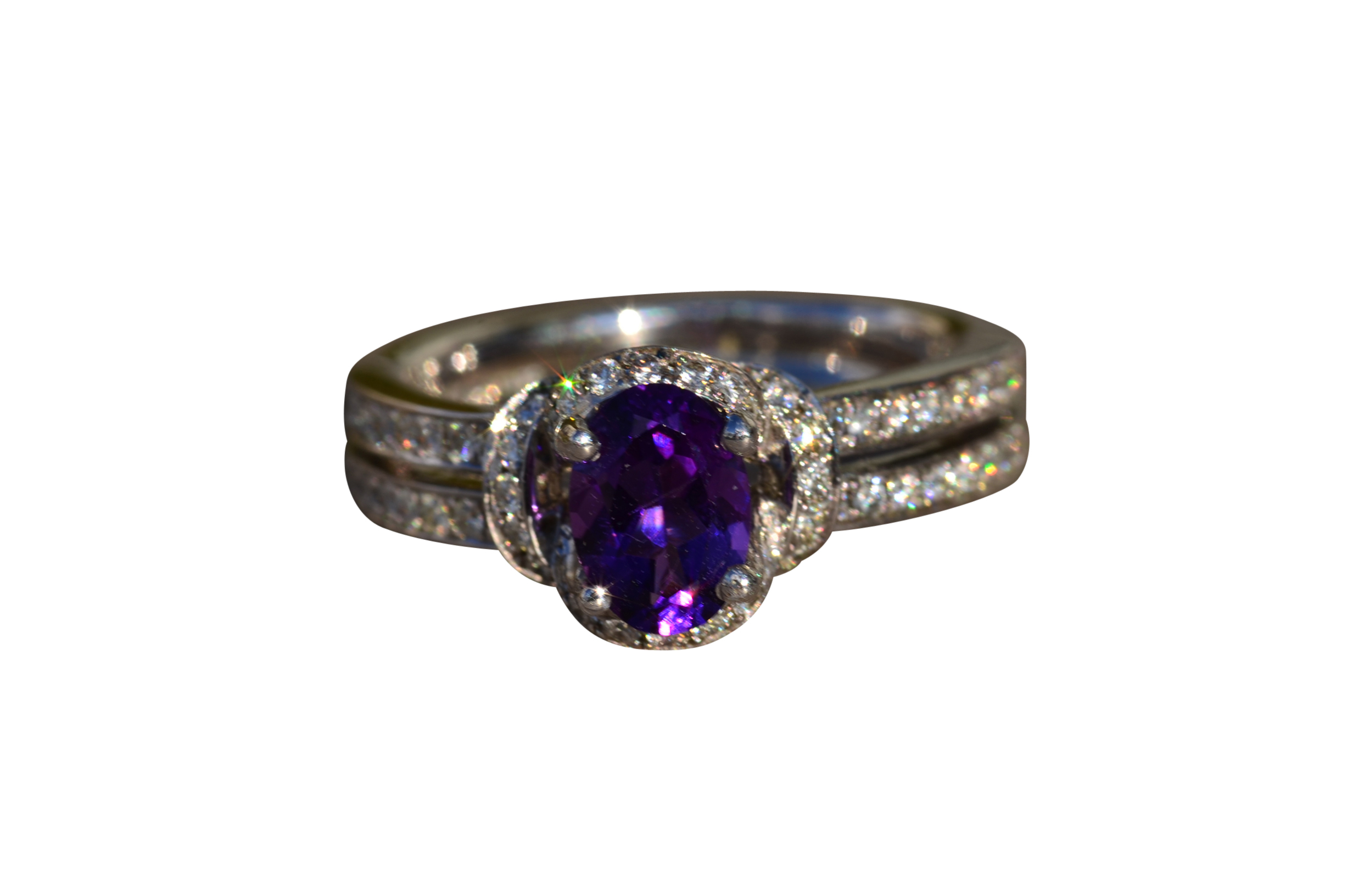 The Keltie: Ladies Signed Hearts on Fire Amethyst and Diamond Engagement Ring