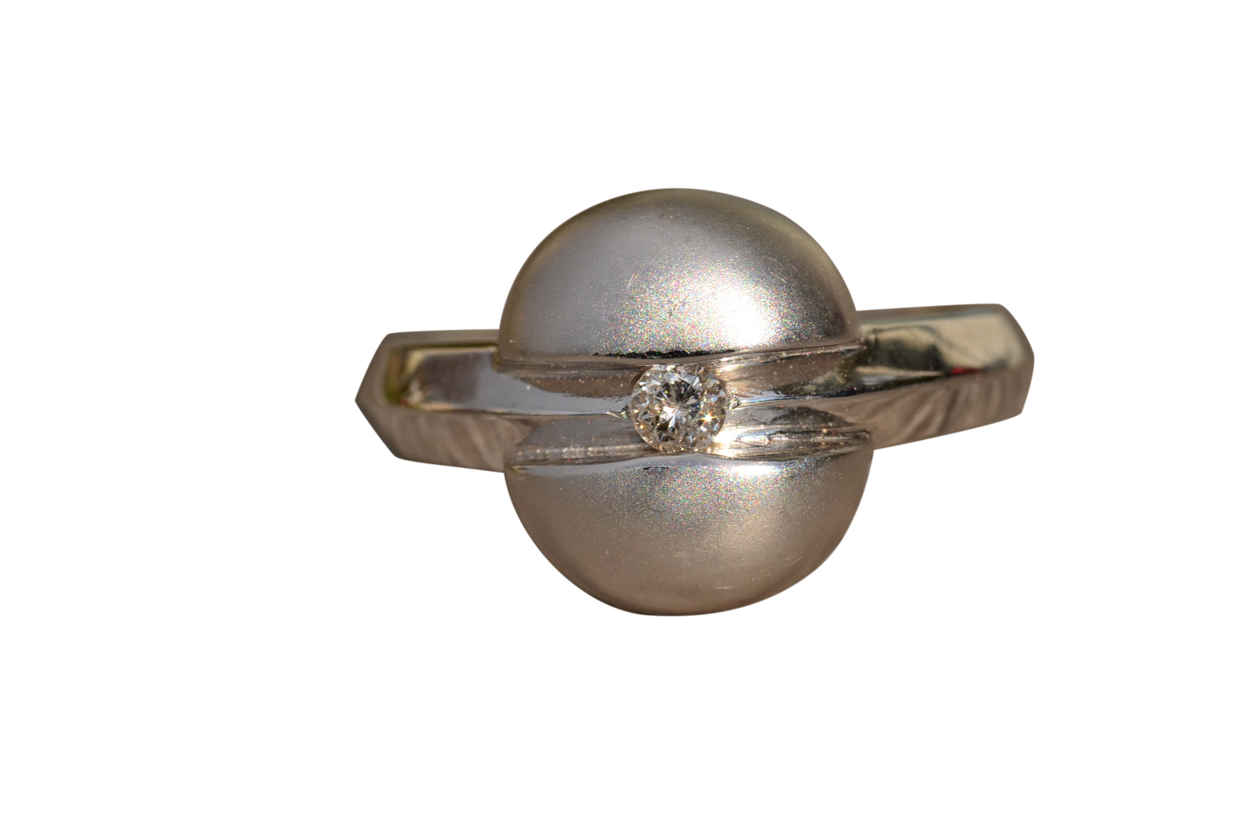 The Mirren: Ladies Mid Century Modern 14K White Gold and Diamond Ring