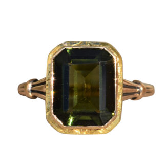 SOLD - The Chessa:  Ladies Antique Natural Moldavite Ring in 10K Yellow Gold