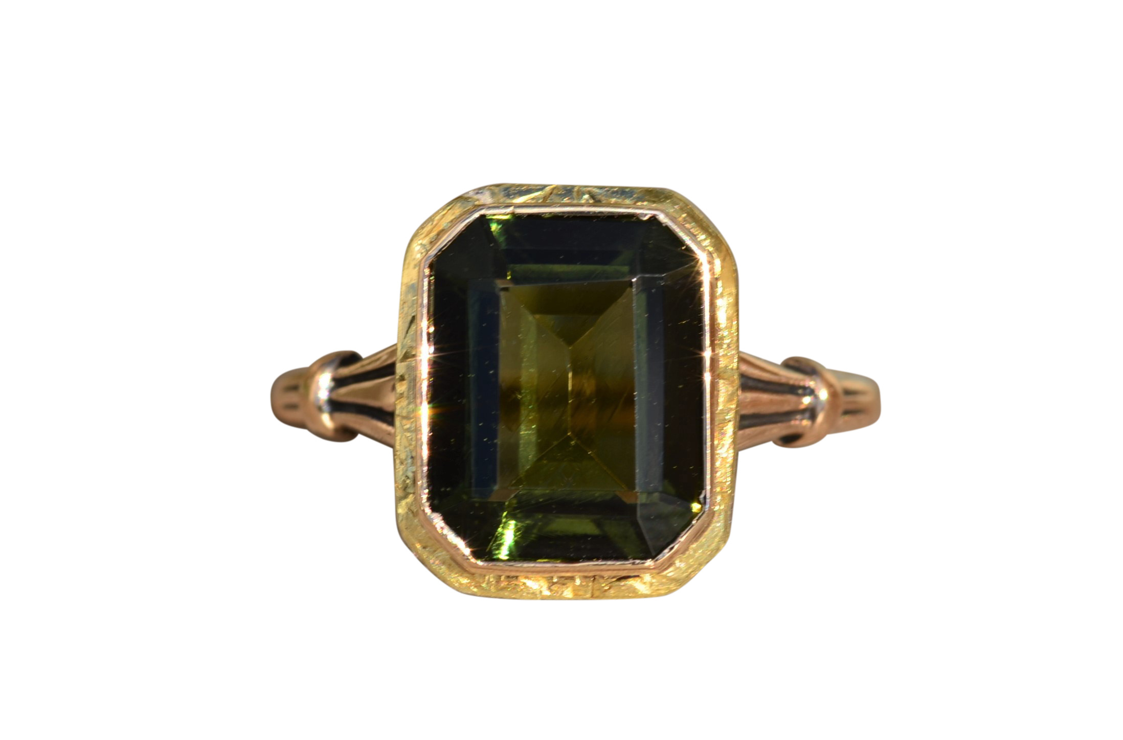 SOLD - The Chessa: Ladies Antique Natural Moldavite Ring in 10K Yellow Gold