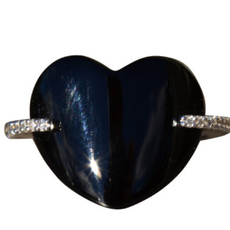 The Branka:  Ladies Contemporary Curved Onyx Heart and Diamond Ring