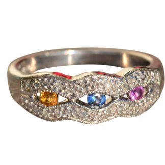 The Natalya:  Ladies Contemporary Sapphire and Diamond Band