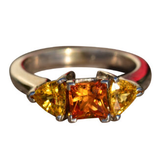 SOLD - The Royko:  Ladies Citrine and Yellow Sapphire Trilogy Ring in 14K Gold