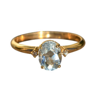 The Zasha:  Ladies Solitaire Oval Aquamarine Ring in 14K