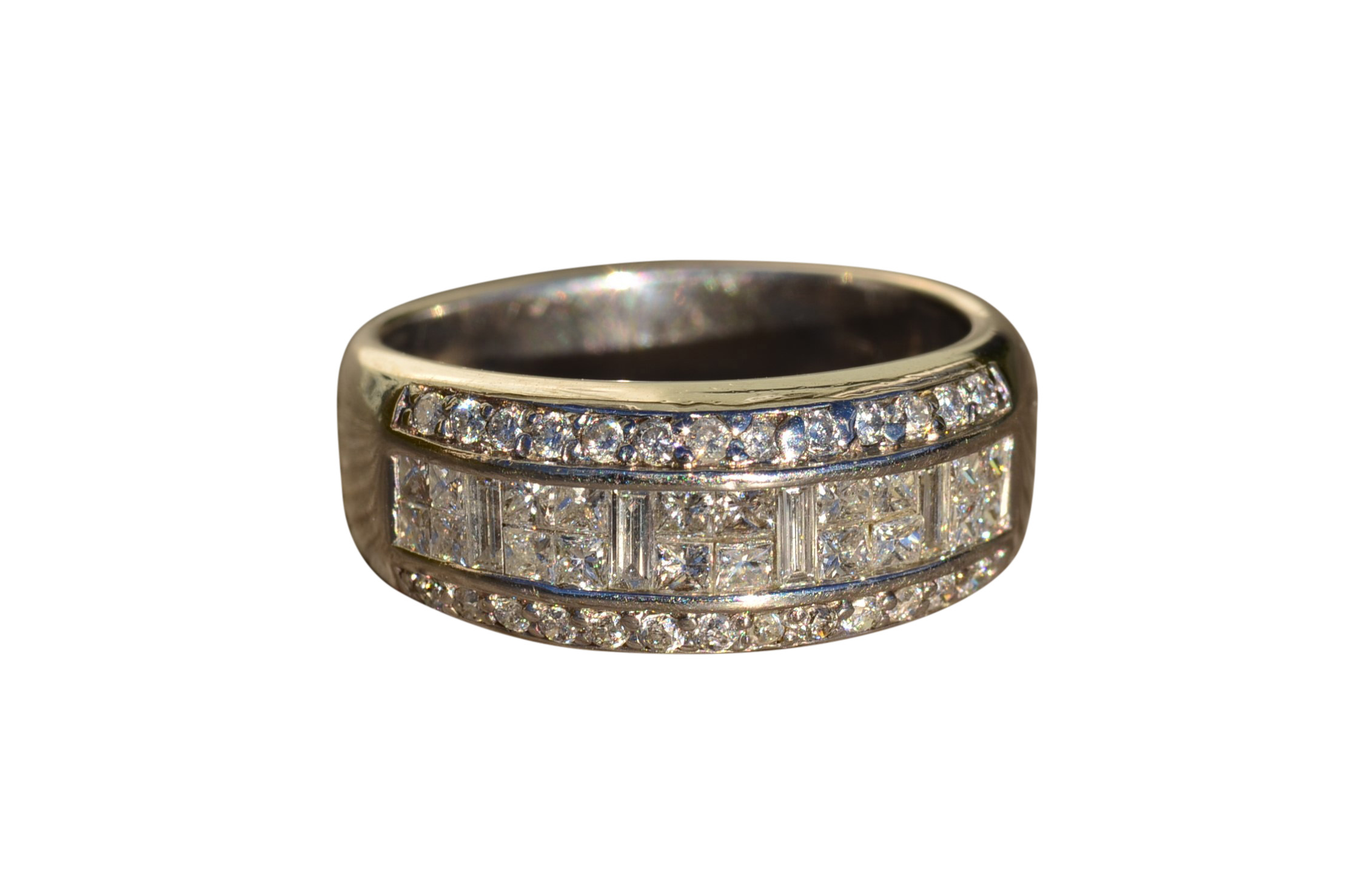 SOLD - The Alodia: Ladies Contemporary Wide Diamond Band in 14K White Gold