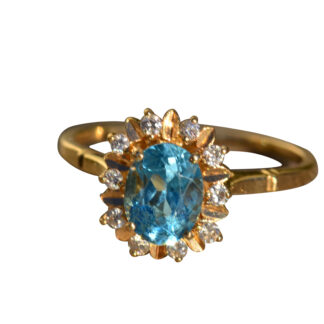 The Aurelian:  Ladies 14K Topaz and Diamond Halo Ring