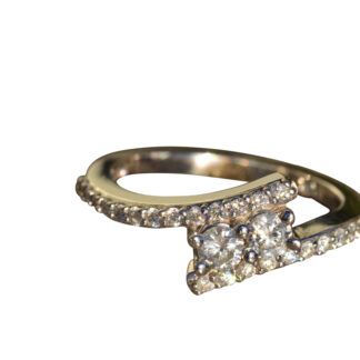 The Elidia:  Ladies 14K Two Stone Diamond Bypass Ring