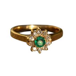 The Fidella:  Ladies 14K Emerald and Diamond Halo Ring