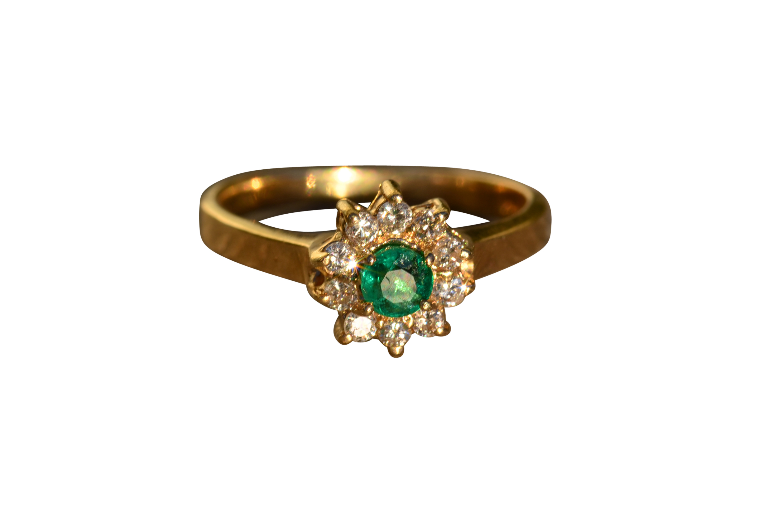 SOLD - The Fidella: Ladies 14K Emerald and Diamond Halo Ring