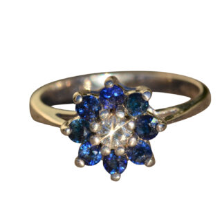 The Jovia:  Ladies 14K Diamond and Sapphire Halo Ring