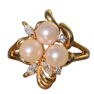 The Tamia:  Ladies Contemporary Pearl and Cubic Zirconia Ring in 14K Gold