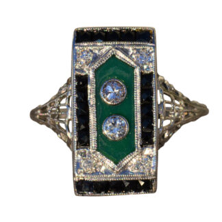 The Ramses:  Antique Ladies Chalcedony, Onyx and Diamond Ring