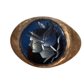 The Emiliano:  Gentleman's Signed Yellow Gold Carved Hematite Intaglio Ring