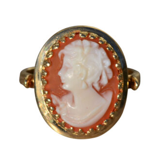 The Veena:  Ladies Antique Cameo Ring in 14K Yellow Gold