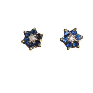 SOLD - The Delias:  Ladies 14K Sapphire and Diamond Floral Stud Earrings