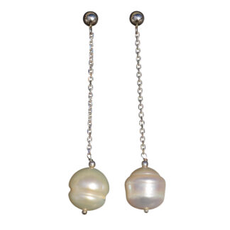The Lachlans:  Ladies Contemporary Pearl Dangler Earrings in 14K