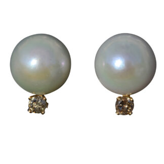 The Jeannes:  Ladies Pearl and Diamond Stud Earrings in 14K