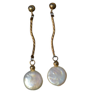 The Lourdes:  Ladies Contemporary 14K Pearl Dangler Earrings